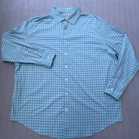 Peter Millar Other - Peter Millar XXL Mens Green Purple Gingham Wicking Long Sleeve Button Down Shirt